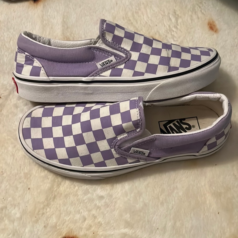Purple slip on checkered vans🟣🟣🟣